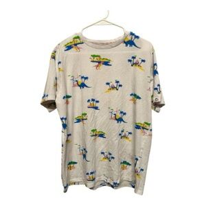 Free Planet White Dinosaur Print Men's Tee Large